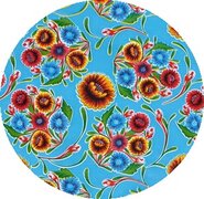 Rond Mexicaans tafelzeil floral lichtblauw (120cm)
