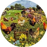 Rond tafelzeil kippen en kuikens (140cm)