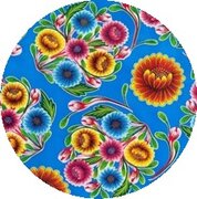 Rond Mexicaans tafelzeil floral blauw (120cm)