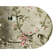 Ovaal tafelzeil Japanse vogels grijs / beige  