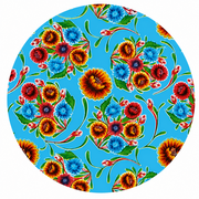 Rond Mexicaans tafelzeil floral lichtblauw (120cm)