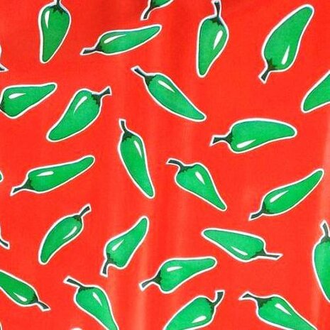 Rond Mexicaans tafelzeil groene pepers op rood  (120cm)
