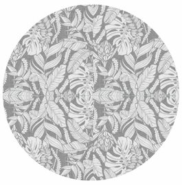 Rond tafelzeil vintage leafs grey (140cm)