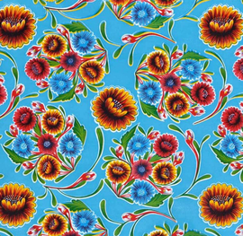 Mexicaans tafelzeil floral lichtblauw
