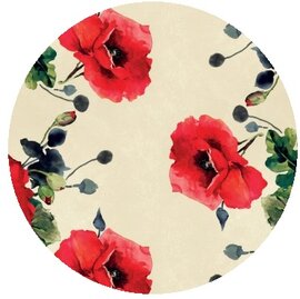 Rond tafelzeil grote klaprozen beige (140cm)