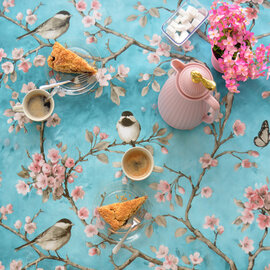 Tafelzeil vogels Japans blauw 