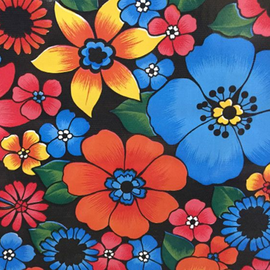 Mexicaans tafelzeil Rain of flowers zwart