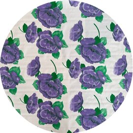 Rond Mexicaans tafelzeil paarse rosas  op wit (120cm)