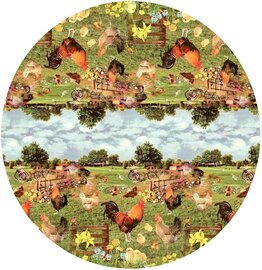 Rond tafelzeil kippen en kuikens (140cm) 