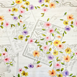 35x140cm Restje tafelzeil bloemenguirlande