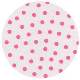 Rond Mexicaans tafelzeil polkadot wit met roze stippen (120cm)