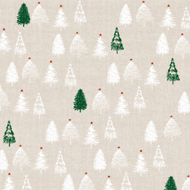 Wasbaar gecoat kerst tafelzeil kerstbomen beige groen