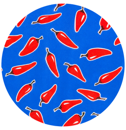 Rond Mexicaans tafelzeil rode pepers op blauw (120cm)