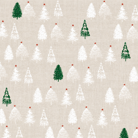 Wasbaar gecoat kerst tafelzeil kerstbomen beige groen