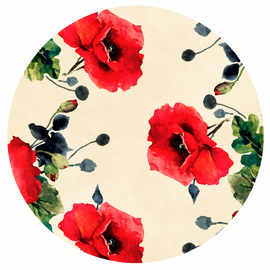 Rond tafelzeil grote klaprozen beige (140cm)