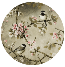 Rond tafelzeil Japanse vogels grijs / beige (140cm)  
