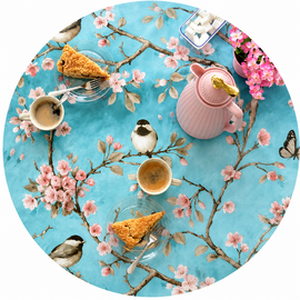 Rond tafelzeil vogels Japans blauw (140cm) 