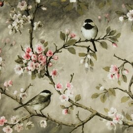 Tafelzeil Japanse vogels grijs / beige 