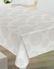 30x140cm Restje tafelzeil grijze cirkels op wit