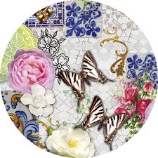 Rond tafelzeil mozaiek met vlinders (140cm)