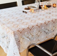 40x140cm Restje tafelzeil kant wit rond patroontje