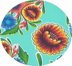 SALE Rond Mexicaans tafelzeil floral mint 120cm doorsnee