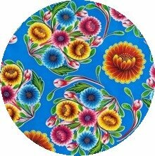 SALE Rond Mexicaans tafelzeil floral blauw 120cm doorsnee