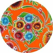 SALE Rond Mexicaans tafelzeil floral oranje 120cm doorsnee