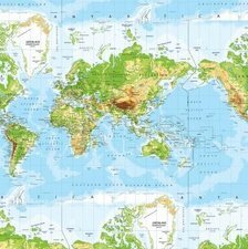 35x140 Restje linnen tafelzeil Atlas wereldkaart (wasbaar)
