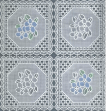 Kant tafelzeil wit met blauwe en witte bloemen