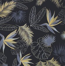 Tafelzeil paradijsvogelbloemen zwart/goud
