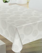 50x140cm Restje tafelzeil grijze cirkels op wit